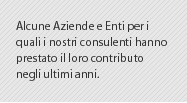 Alcune Aziende ed enti per i quali i nostri consulenti hanno prestato il loro contributo negli ultimi anni.